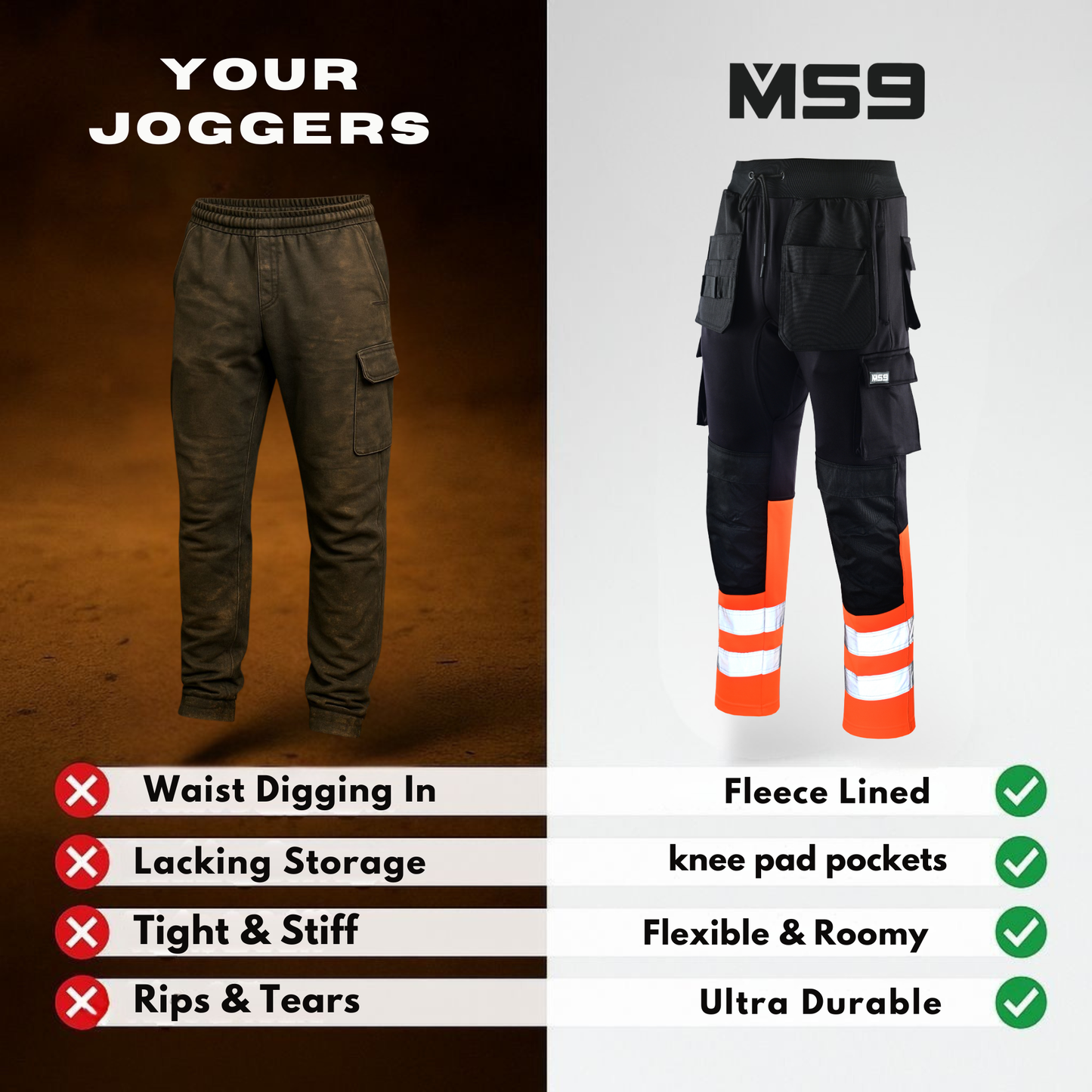 MS9™ Ultra-Stretch Knee Pad Cargo Joggers